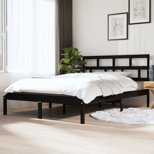 vidaXL Bed Frame Black 135x190 cm Double Solid Wood