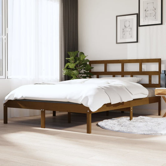 vidaXL Bed Frame Honey Brown Solid Wood Pine 140x190 cm