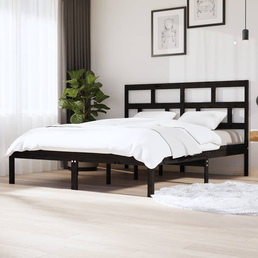 vidaXL Bed Frame Black Solid Wood Pine 160x200 cm