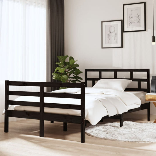 vidaXL Bed Frame Black 120x190 cm Small Double Solid Wood