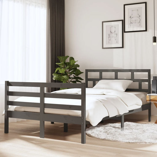 vidaXL Bed Frame Grey 135x190 cm Double Solid Wood