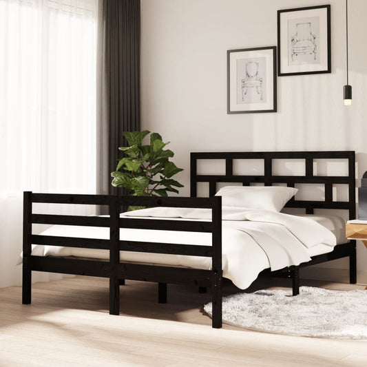 vidaXL Bed Frame Black 135x190 cm Double Solid Wood