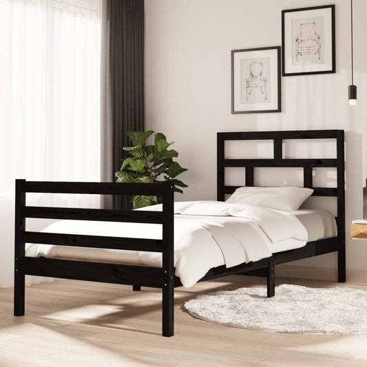 vidaXL Bed Frame Black Solid Wood Pine 90x200 cm