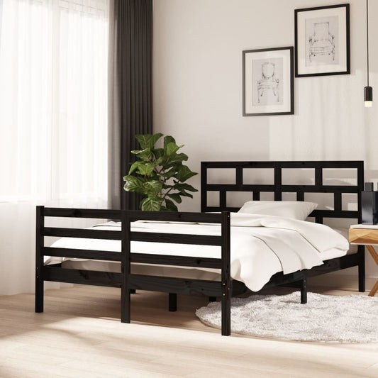 vidaXL Bed Frame Black Solid Wood Pine 140x200 cm