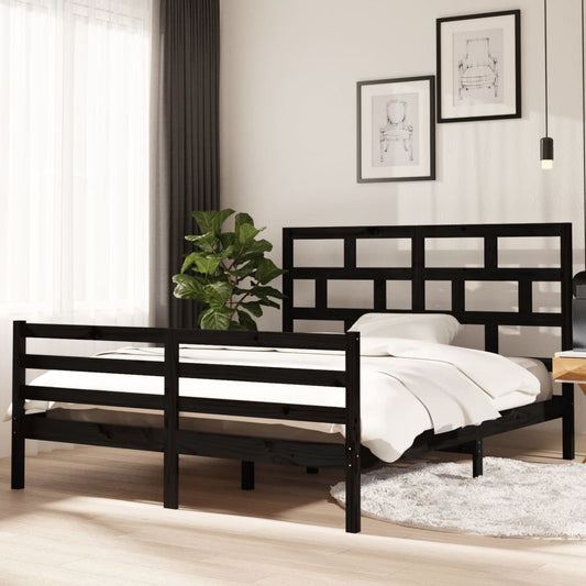 vidaXL Bed Frame Black Solid Wood Pine 160x200 cm