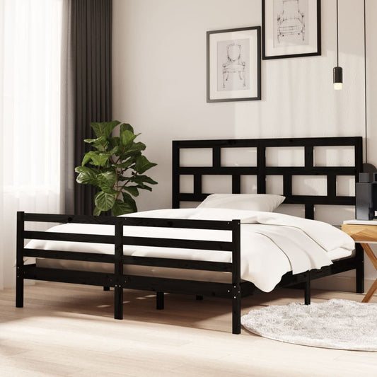 vidaXL Bed Frame Black Solid Wood 180x200 cm Super King Size
