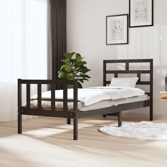vidaXL Bed Frame Grey Solid Wood Pine 75x190 cm Small Single