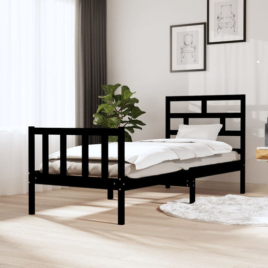 vidaXL Bed Frame Black Solid Wood Pine 75x190 cm Small Single