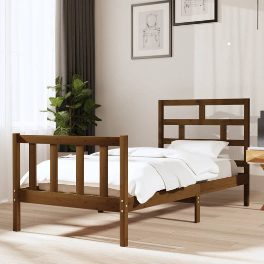 vidaXL Bed Frame Honey Brown Solid Wood Pine 90x190 cm Single