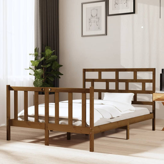 vidaXL Bed Frame Honey Brown Solid Wood Pine 120x190 cm Small Double