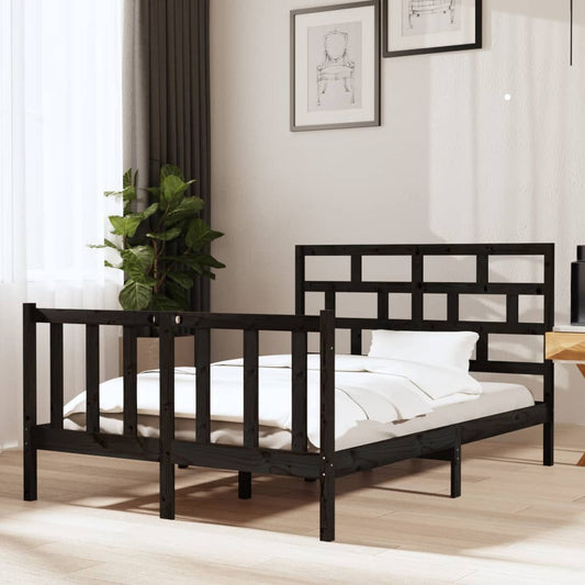 vidaXL Bed Frame Black Solid Wood Pine 135x190 cm Double