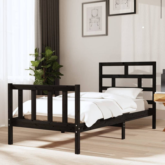 vidaXL Bed Frame Black Solid Wood Pine 90x200 cm