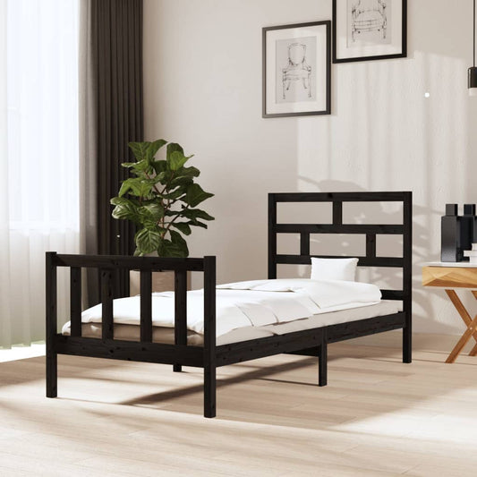 vidaXL Bed Frame Black Solid Wood Pine 100x200 cm