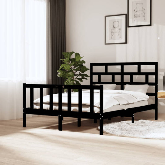 vidaXL Bed Frame Black Solid Wood Pine 140x200 cm