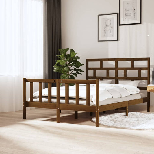 vidaXL Bed Frame Honey Brown Solid Wood Pine 150x200 cm King Size