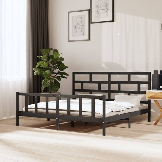vidaXL Bed Frame Grey Solid Wood Pine 180x200 cm Super King Size
