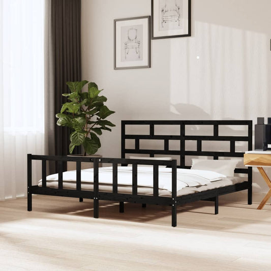 vidaXL Bed Frame Black Solid Wood Pine 180x200 cm Super King Size