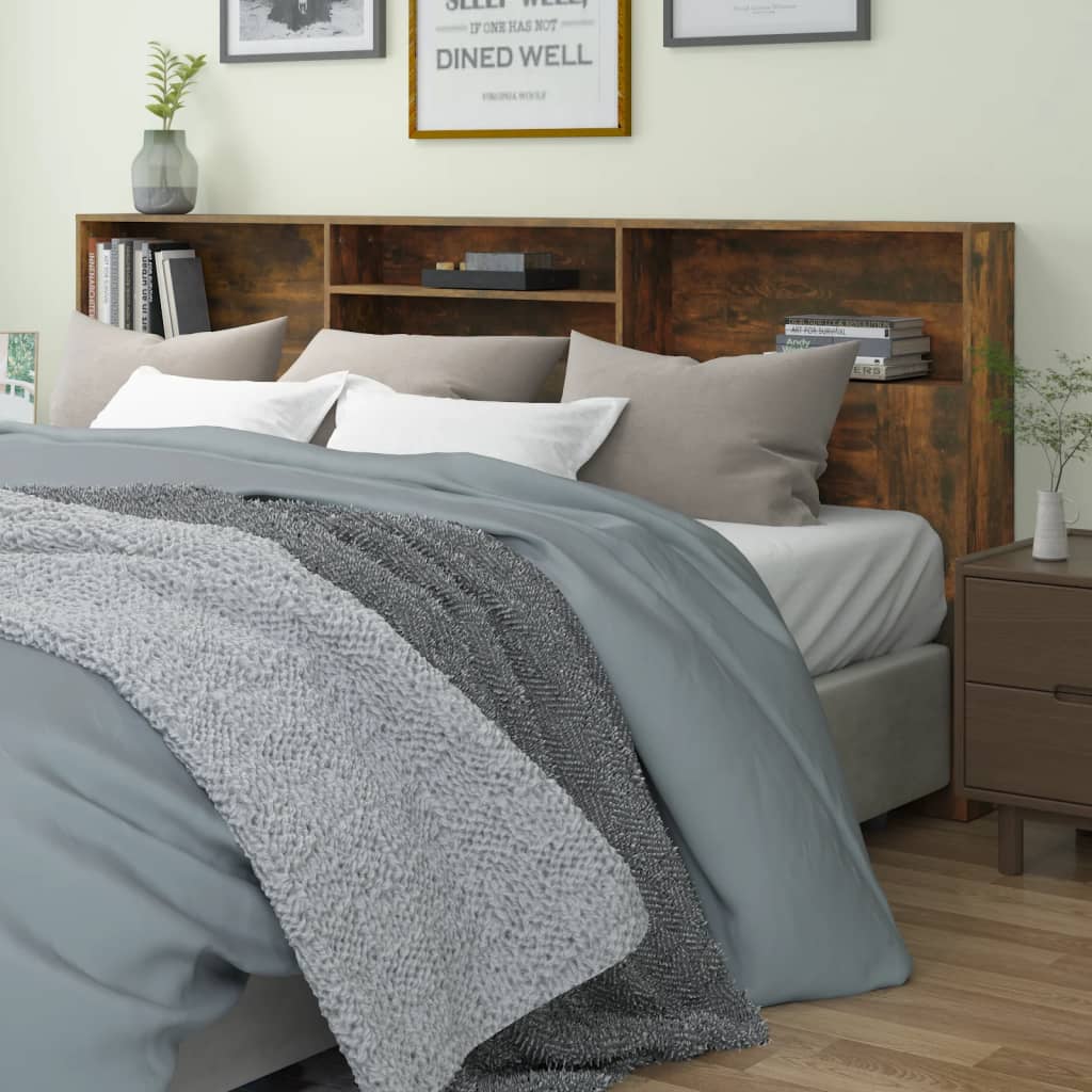 vidaXL Headboard Cabinet Smoked Oak 220x19x103.5 cm