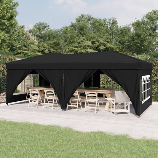 vidaXL Folding Party Tent with Sidewalls Black 3x6 m