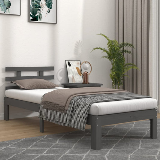 vidaXL Bed Frame Grey Solid Wood 75x190 cm Small Single