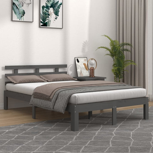 vidaXL Bed Frame Grey Solid Wood 135x190 cm Double