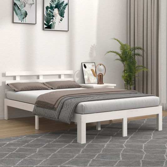 vidaXL Bed Frame White Solid Wood 140x190 cm