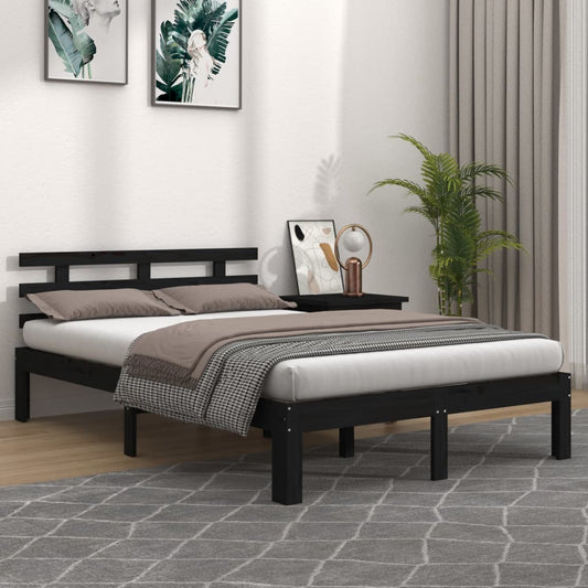 vidaXL Bed Frame Black Solid Wood 140x190 cm