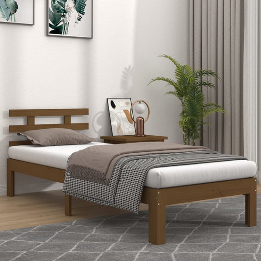 vidaXL Bed Frame Honey Brown Solid Wood 90x200 cm