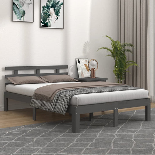 vidaXL Bed Frame Grey Solid Wood 150x200 cm King Size