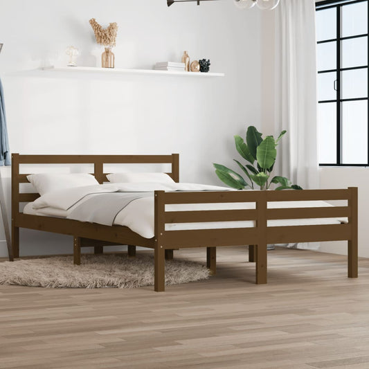 vidaXL Bed Frame Honey Brown Solid Wood 140x190 cm