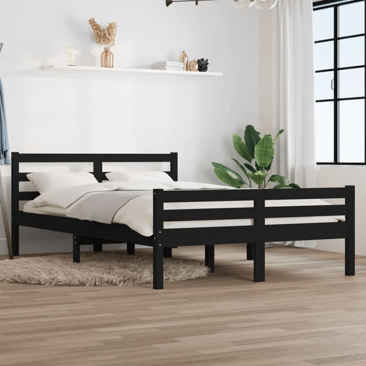 vidaXL Bed Frame Black Solid Wood 140x200 cm