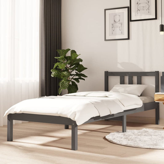 vidaXL Bed Frame Grey Solid Wood 75x190 cm Small Single