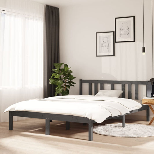 vidaXL Bed Frame Grey Solid Wood 135x190 cm Double