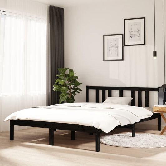 vidaXL Bed Frame Black Solid Wood 135x190 cm Double