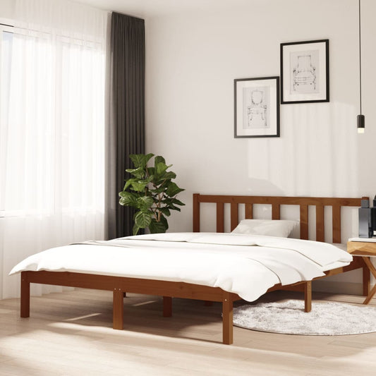 vidaXL Bed Frame Honey Brown Solid Wood 140x190 cm