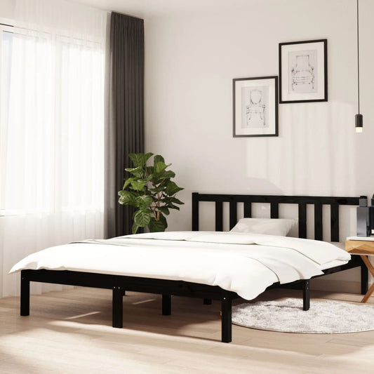 vidaXL Bed Frame Black Solid Wood 140x190 cm
