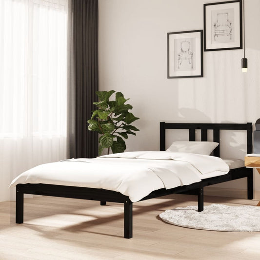 vidaXL Bed Frame Black Solid Wood 90x200 cm