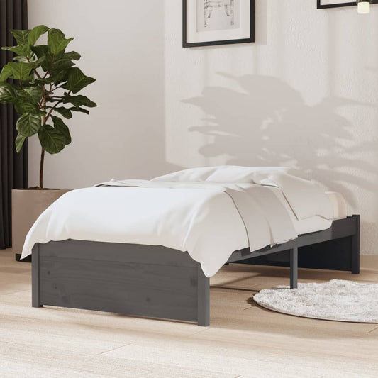 vidaXL Bed Frame Grey Solid Wood 75x190 cm Small Single