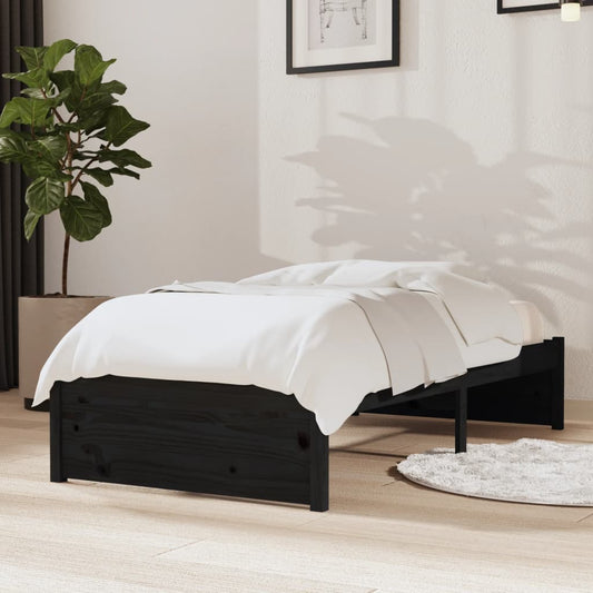 vidaXL Bed Frame Black Solid Wood 75x190 cm Small Single