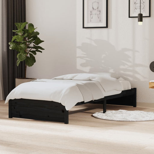 vidaXL Bed Frame Black Solid Wood 90x190 cm Single