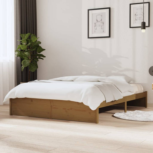 vidaXL Bed Frame Honey Brown Solid Wood 140x190 cm