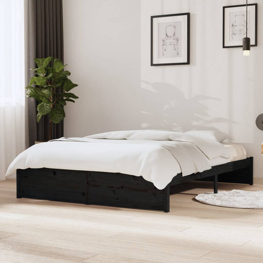vidaXL Bed Frame Black Solid Wood 140x200 cm