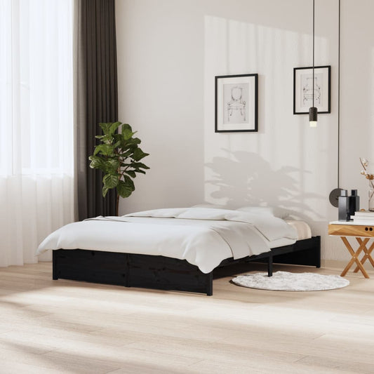 vidaXL Bed Frame Black Solid Wood 150x200 cm King Size