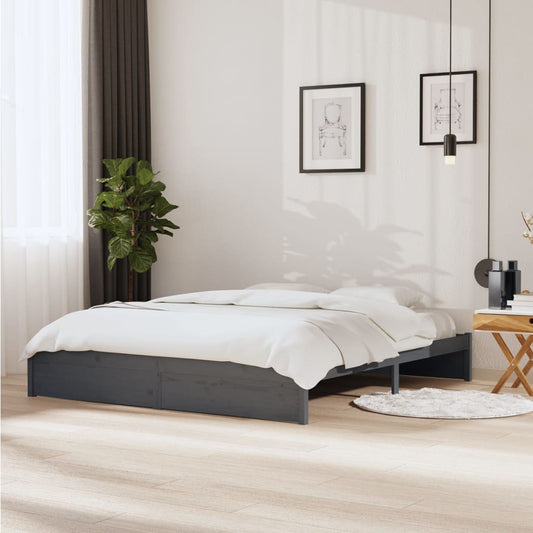 vidaXL Bed Frame Grey Solid Wood 180x200 cm Super King Size