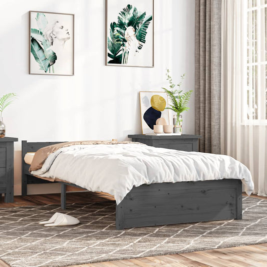vidaXL Bed Frame Grey Solid Wood 75x190 cm Small Single