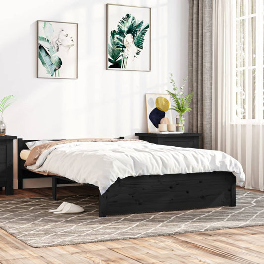 vidaXL Bed Frame Black Solid Wood 135x190 cm Double