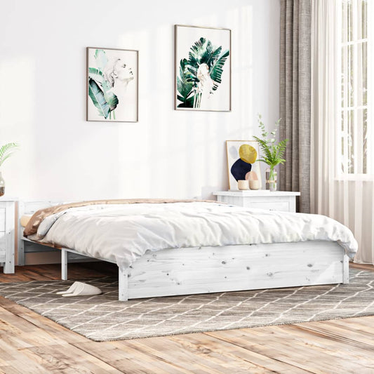 vidaXL Bed Frame White Solid Wood 140x190 cm