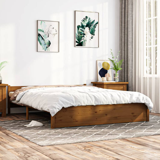 vidaXL Bed Frame Honey Brown Solid Wood 140x190 cm