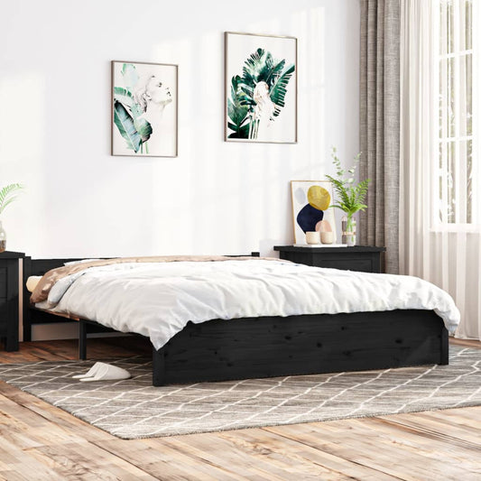 vidaXL Bed Frame Black Solid Wood 140x190 cm