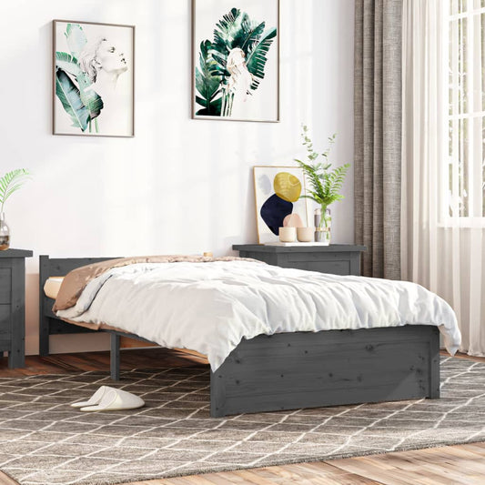 vidaXL Bed Frame Grey Solid Wood 90x200 cm